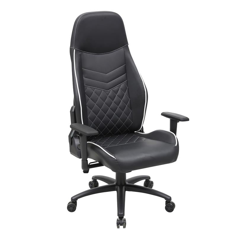 Furniture of America Aguil Faux Leather Adjustable Gaming Chair in Black & White