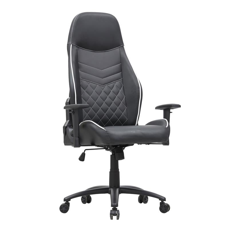 Furniture of America Aguil Faux Leather Adjustable Gaming Chair in Black & White