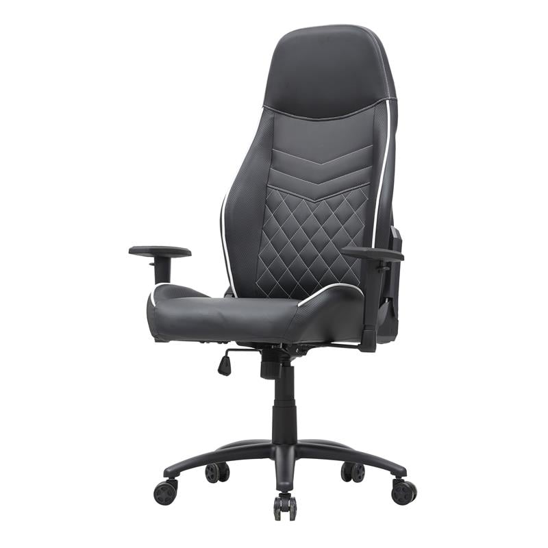 Furniture of America Aguil Faux Leather Adjustable Gaming Chair in Black & White