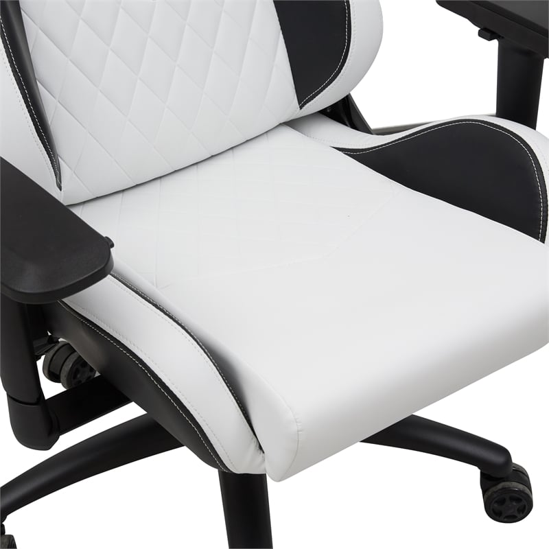 Furniture of America Singe Faux Leather Adjustable Gaming Chair in White & Black