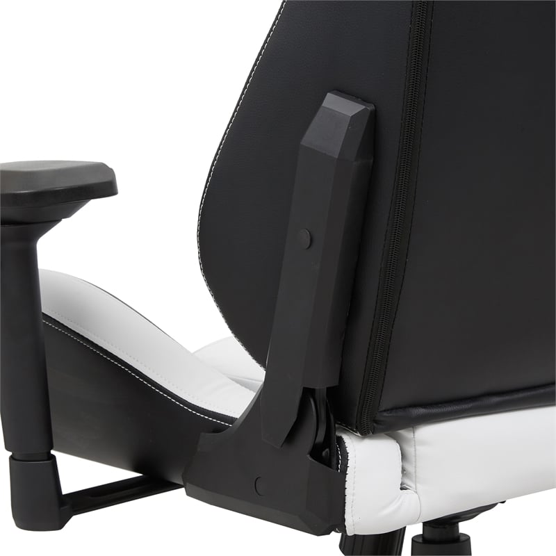 Furniture of America Singe Faux Leather Adjustable Gaming Chair in White & Black