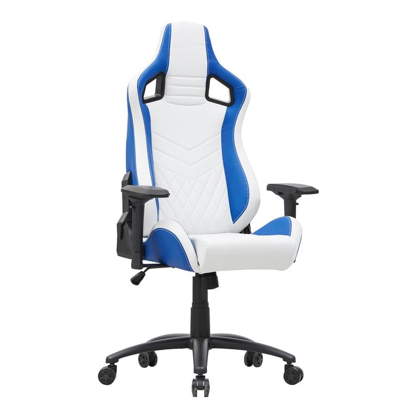 Furniture of America Singe Faux Leather Adjustable Gaming Chair in White & Blue