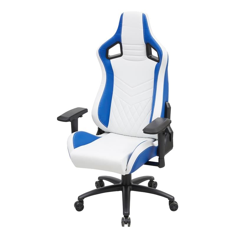 Furniture of America Singe Faux Leather Adjustable Gaming Chair in White & Blue
