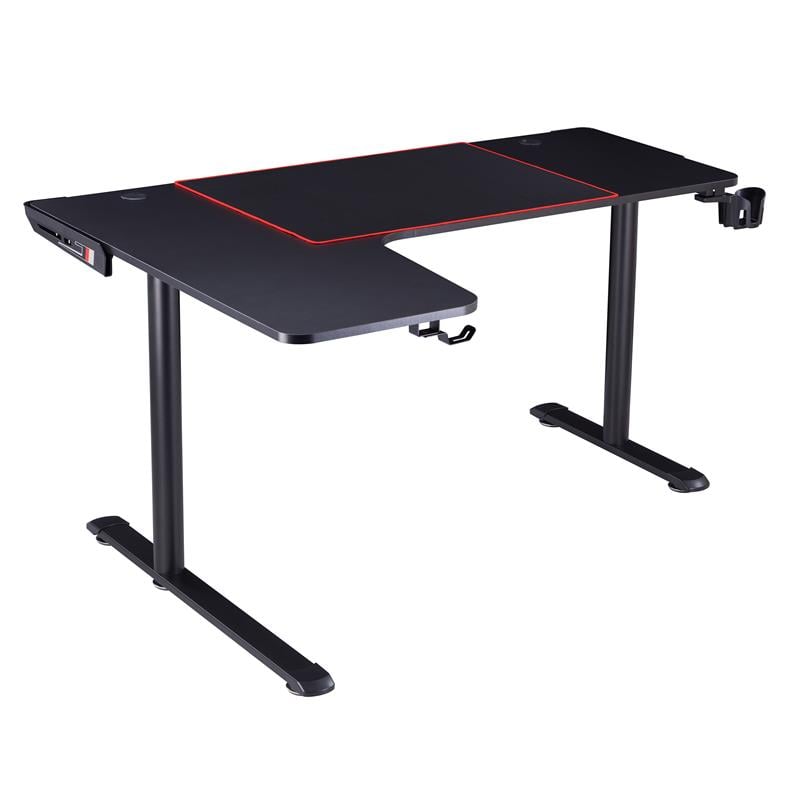 Furniture of America Valay Modern Metal Gaming Desk with Outlets in Black