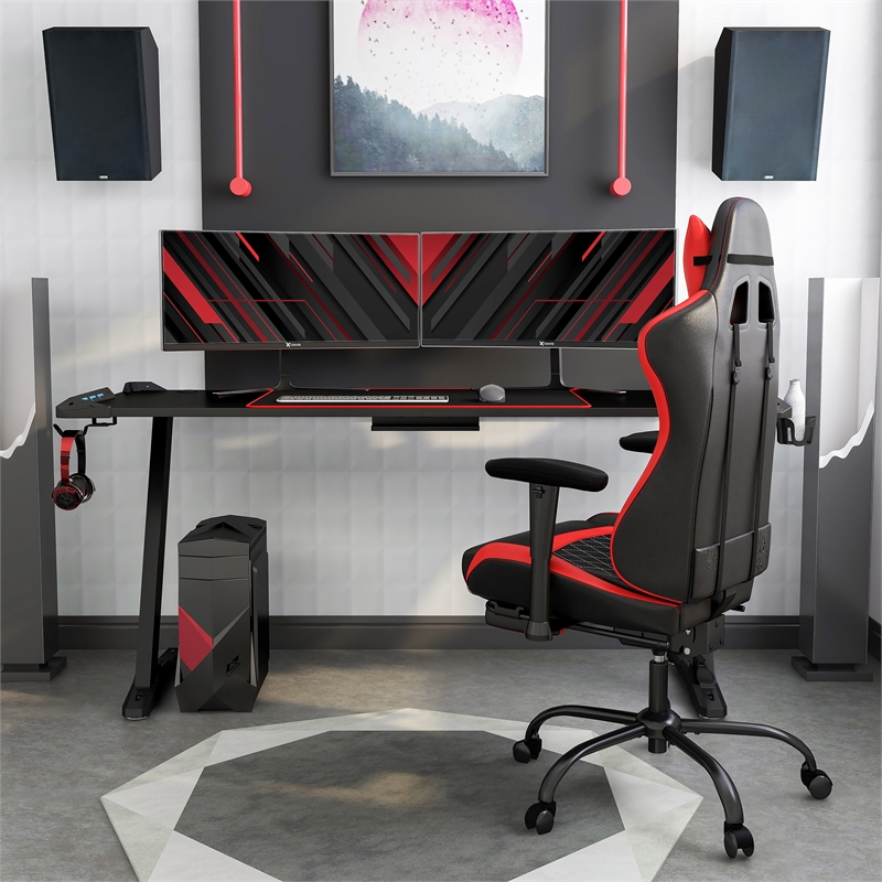 Furniture of America Almly Modern Metal Gaming Desk with Outlets in Black
