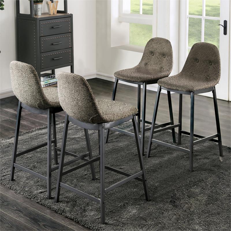 Furniture of America Bayo Fabric Tufted Counter Height Chair in Gray (Set of 4)