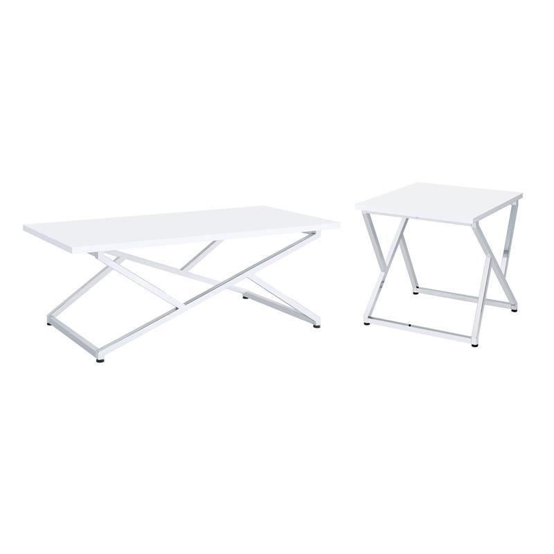 Furniture of America Mergo Contemporary Metal 2-Piece Coffee Table Set in White