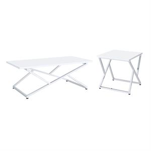 furniture of america mergo contemporary metal 2-piece coffee table set in white