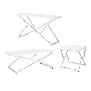 Furniture of America Mergo Contemporary Metal 3-Piece Coffee Table Set in White