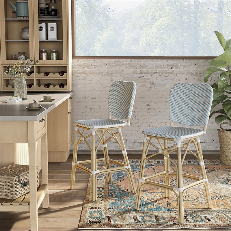 Furniture of America Adino Aluminum Patio Bar Chair in Blue (Set of 2)