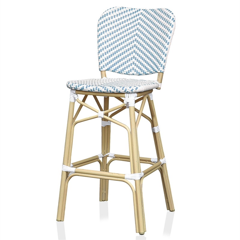 Furniture of America Adino Aluminum Patio Bar Chair in Blue (Set of 2)