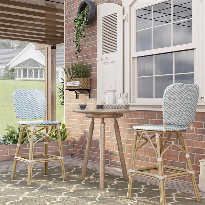 Furniture of America Adino Aluminum Patio Bar Chair in Blue (Set of 2)