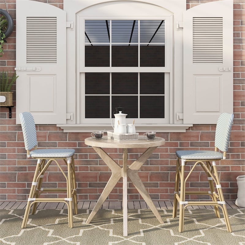 Furniture of America Adino Aluminum Patio Bar Chair in Blue (Set of 2)