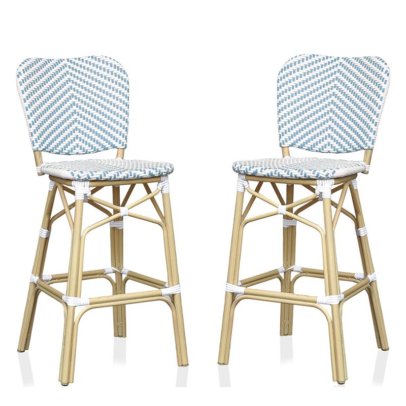 Furniture of America Adino Aluminum Patio Bar Chair in Blue (Set of 2)
