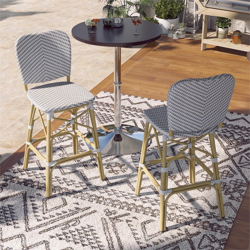 Furniture of America Adino Aluminum Patio Bar Chair in Gray (Set of 2)