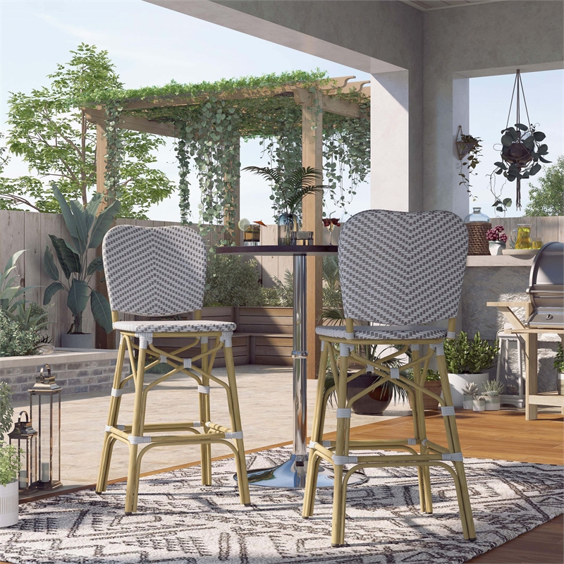 Furniture of America Adino Aluminum Patio Bar Chair in Gray (Set of 2)