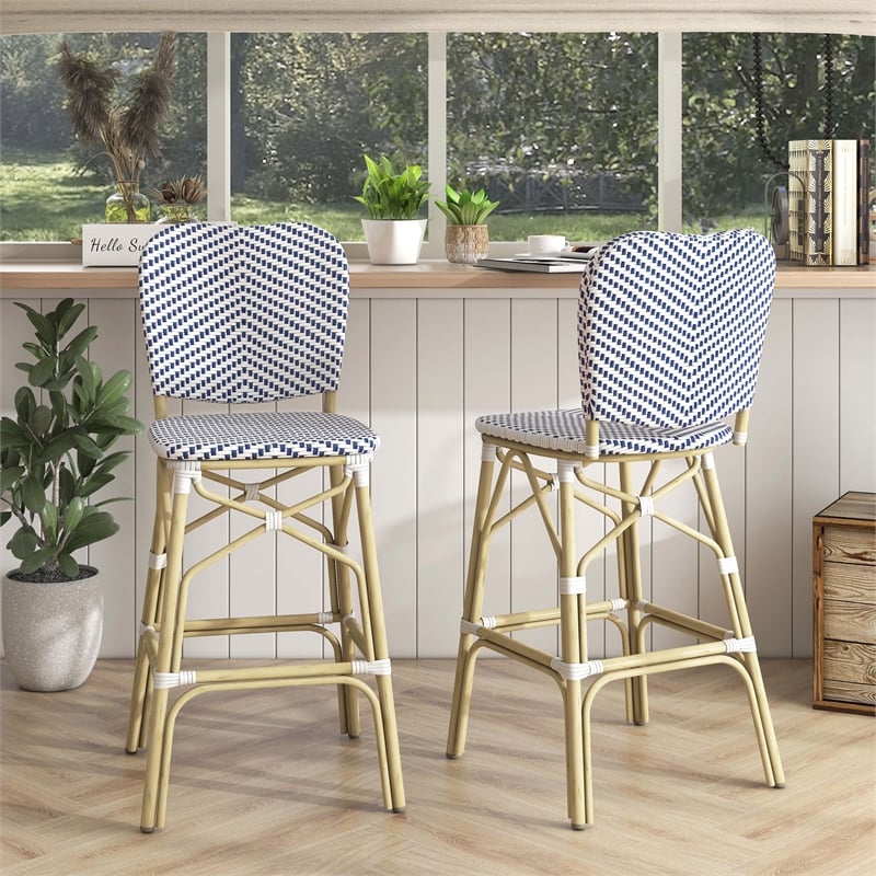 Furniture of America Adino Aluminum Patio Bar Chair in Navy (Set of 2)