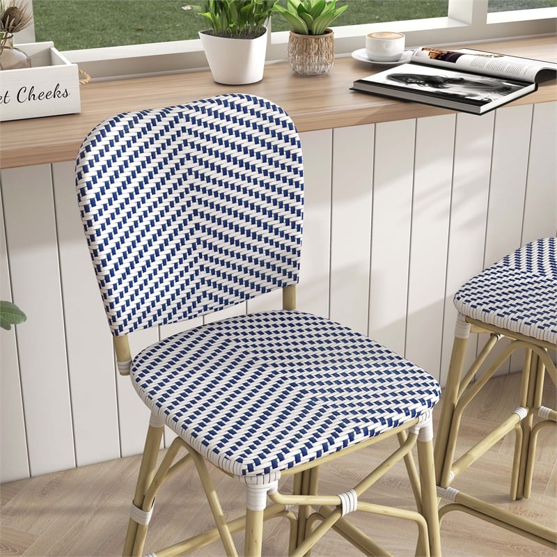 Furniture of America Adino Aluminum Patio Bar Chair in Navy (Set of 2)