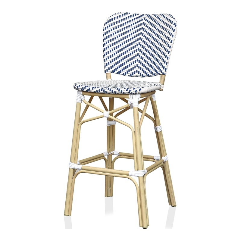 Furniture of America Adino Aluminum Patio Bar Chair in Navy (Set of 2)