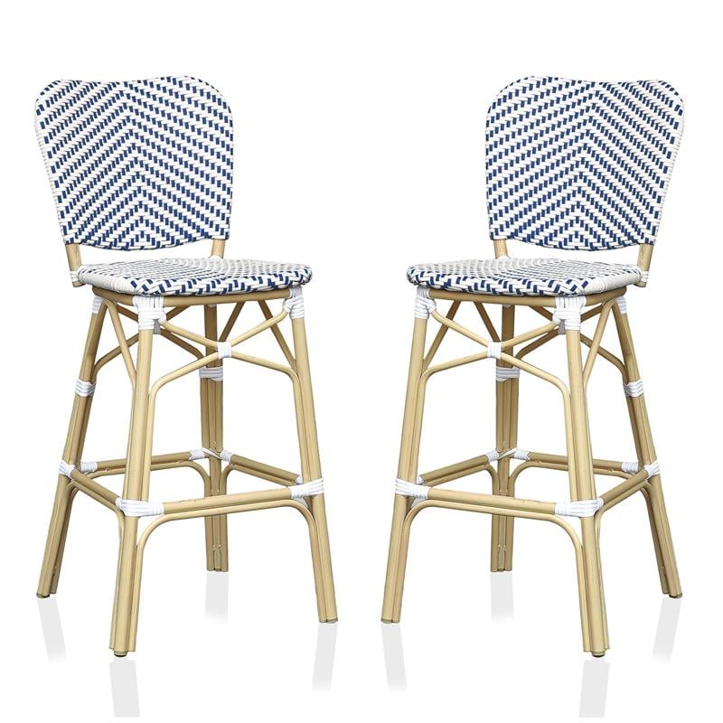 Furniture of America Adino Aluminum Patio Bar Chair in Navy (Set of 2)