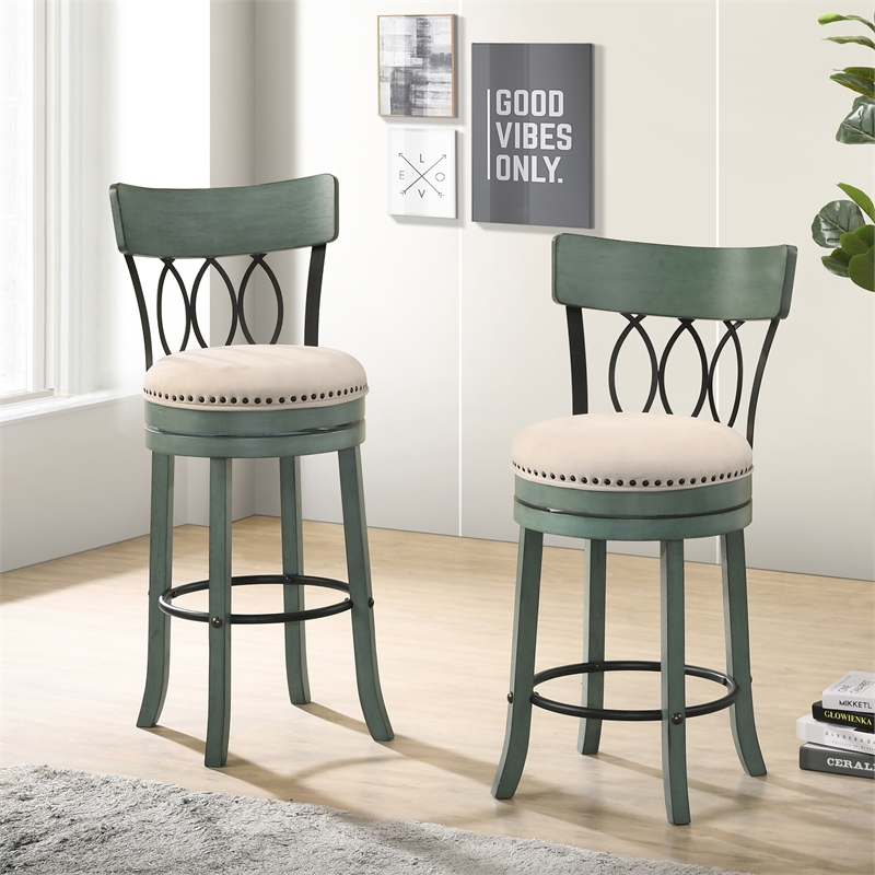 Furniture of America Beka Wood 29 Inch Swivel Bar Stool in Green Set of 4