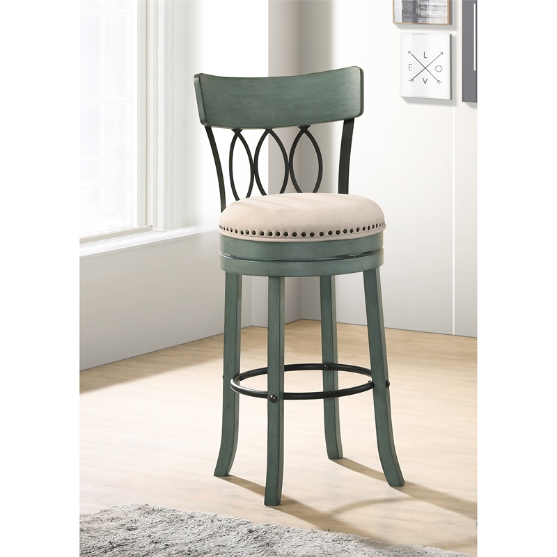Furniture of America Beka Wood 29 Inch Swivel Bar Stool in Green Set of 4
