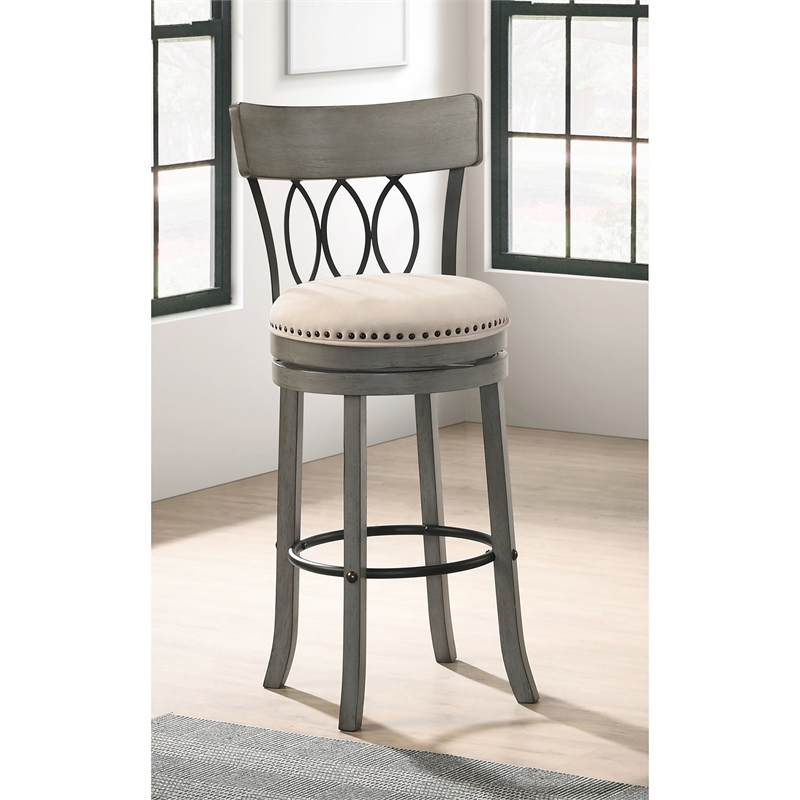 Furniture of America Beka Wood 29 Inch Swivel Bar Stool in Light Gray Set of 4