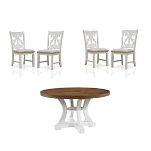 Furniture of America Muschamp 5-Piece Wood Dining Set in Antique White and Oak