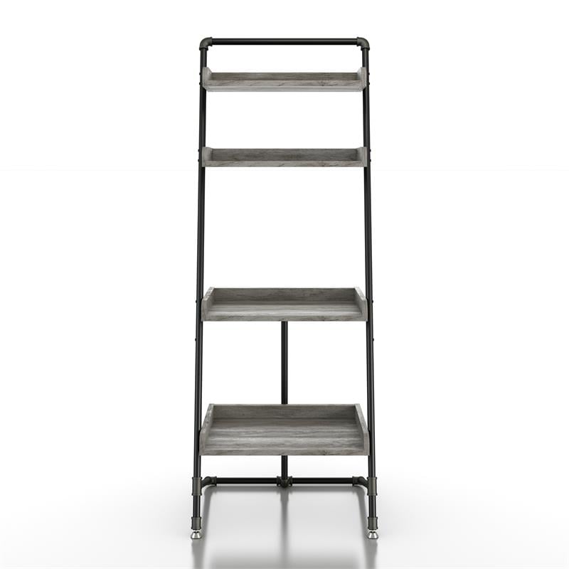 Furniture of America Karin Wood Bookshelf in Vintage Gray Oak Set of 2