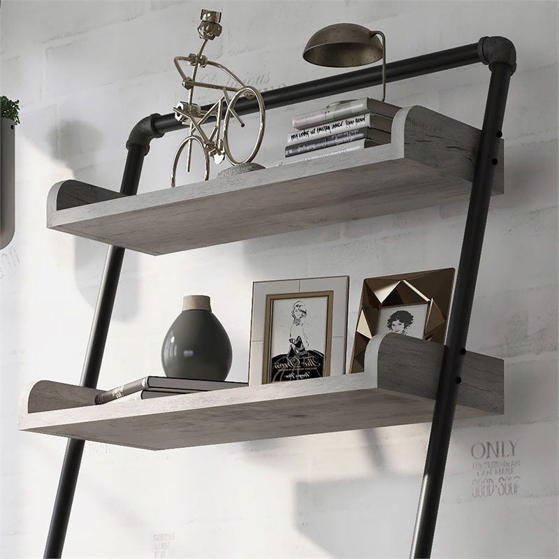 Furniture of America Karin Wood Bookshelf in Vintage Gray Oak Set of 2