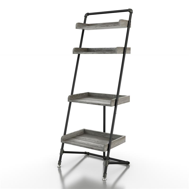 Furniture of America Karin Wood Bookshelf in Vintage Gray Oak Set of 2