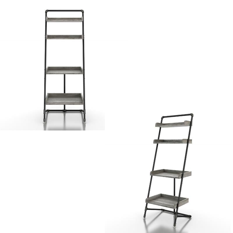 Furniture of America Karin Wood Bookshelf in Vintage Gray Oak Set of 2