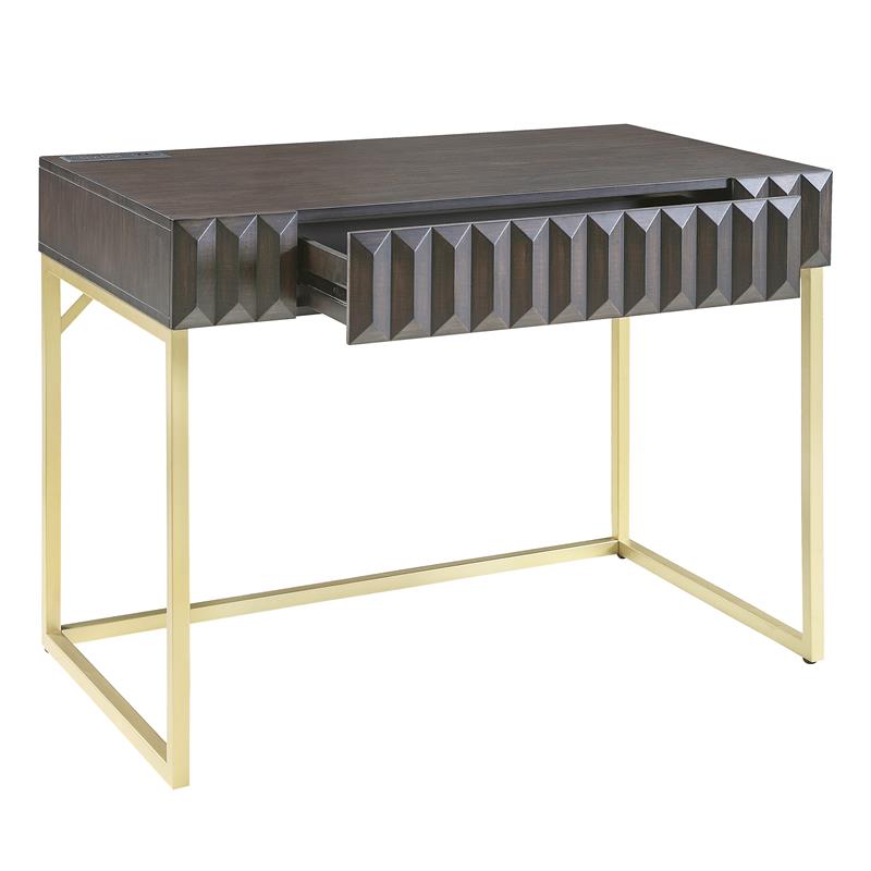Furniture of America Giffore Wood Writing Desk with USB Port in Walnut
