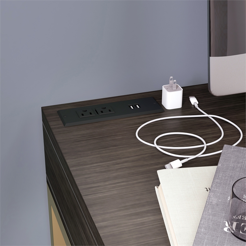 Furniture of America Giffore Wood Writing Desk with USB Port in Walnut