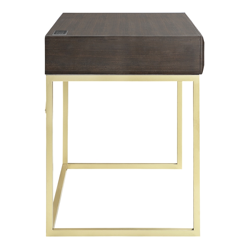 Furniture of America Giffore Wood Writing Desk with USB Port in Walnut