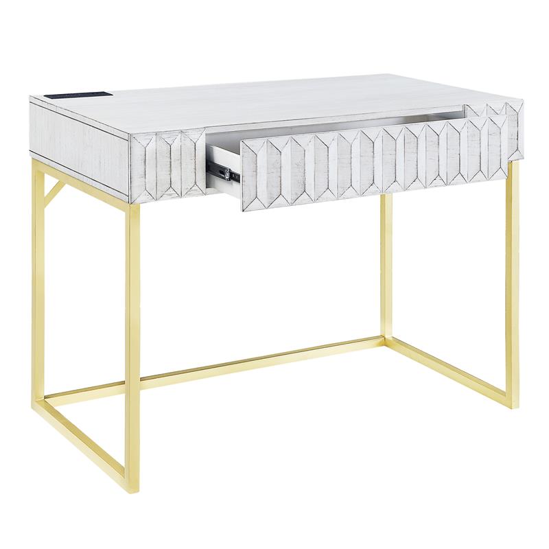 Furniture of America Giffore Wood Writing Desk with USB Port in White