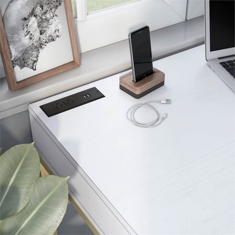 Furniture of America Giffore Wood Writing Desk with USB Port in White