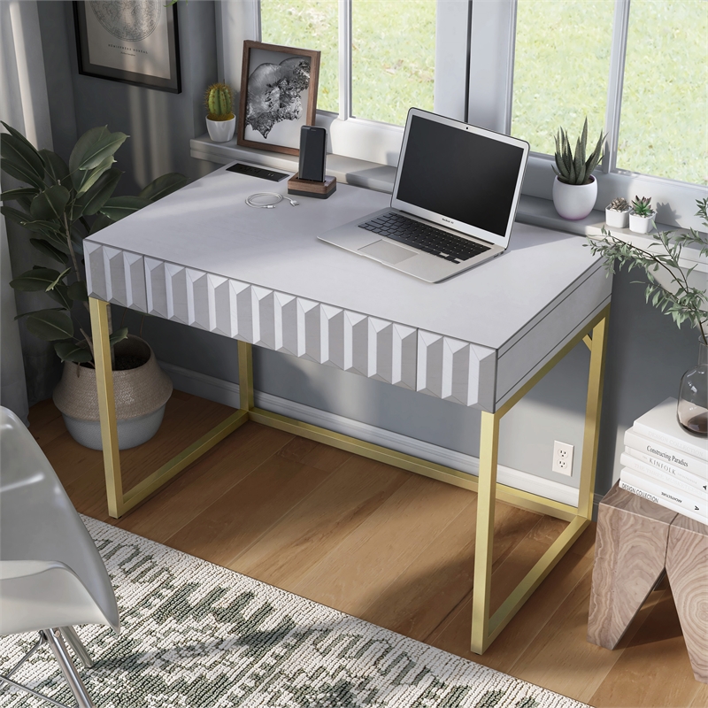 Furniture of America Giffore Wood Writing Desk with USB Port in White