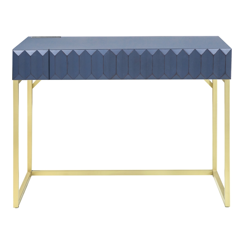 Furniture of America Giffore Wood Writing Desk with USB Port in Blue