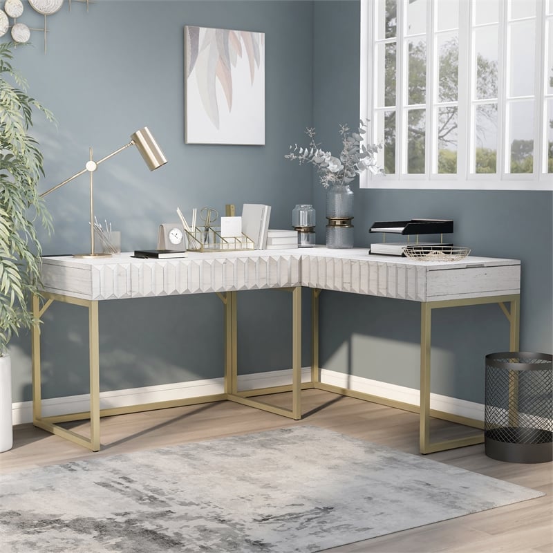 Furniture of America Giffore Wood 2-Piece Writing Desk Set in White