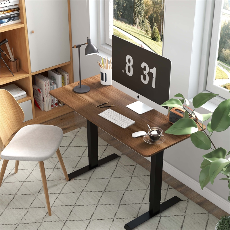 Furniture of America Tilah Metal Height Adjustable Office Desk in Light Brown