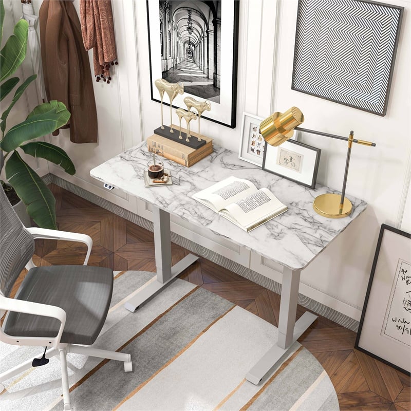 Furniture of America Tilah Metal Height Adjustable Office Desk in White