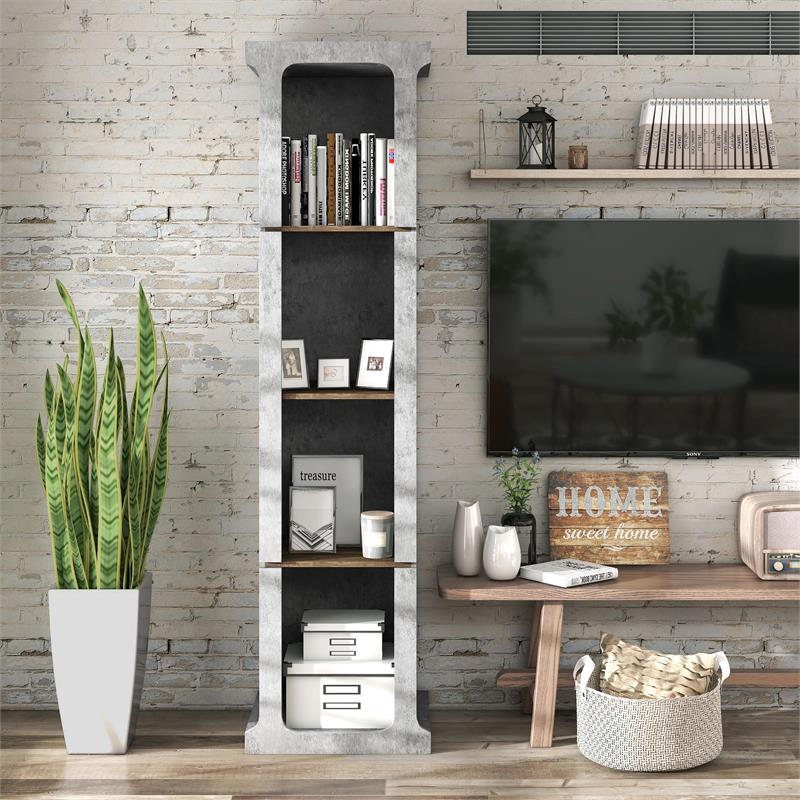 Furniture of America Hawke Farmhouse Wood 4-Shelf TV Tower in Cement Gray