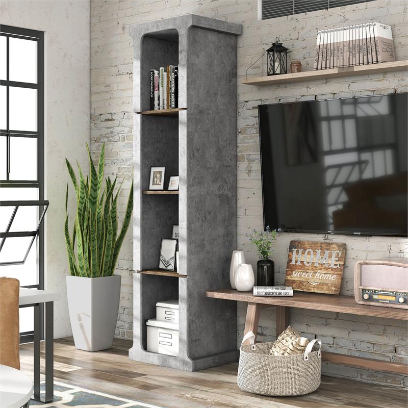 Furniture of America Hawke Farmhouse Wood 4-Shelf TV Tower in Cement Gray