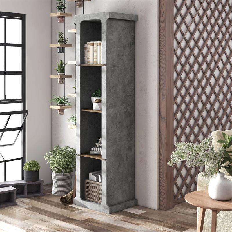 Furniture of America Hawke Farmhouse Wood 4-Shelf TV Tower in Cement Gray