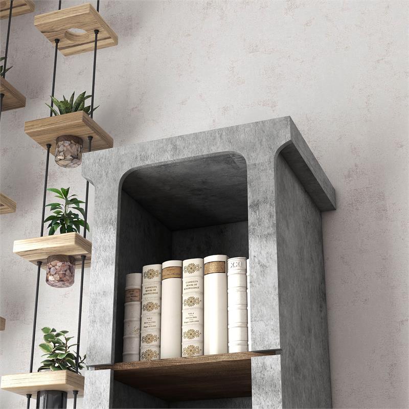 Furniture of America Hawke Farmhouse Wood 4-Shelf TV Tower in Cement Gray