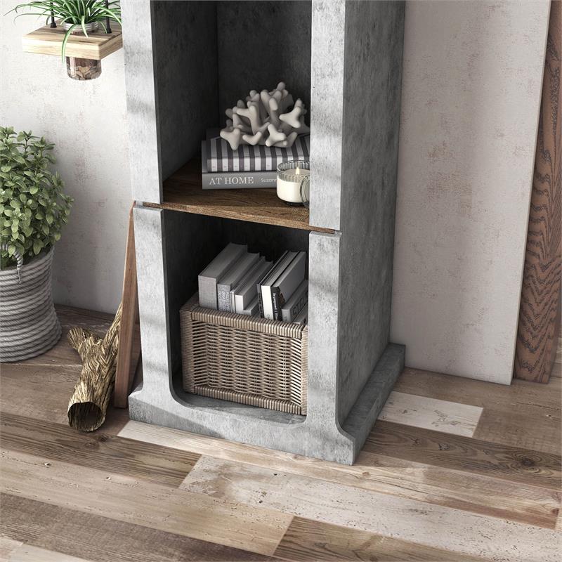 Furniture of America Hawke Farmhouse Wood 4-Shelf TV Tower in Cement Gray