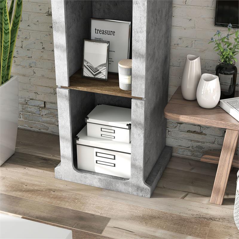Furniture of America Hawke Farmhouse Wood 4-Shelf TV Tower in Cement Gray