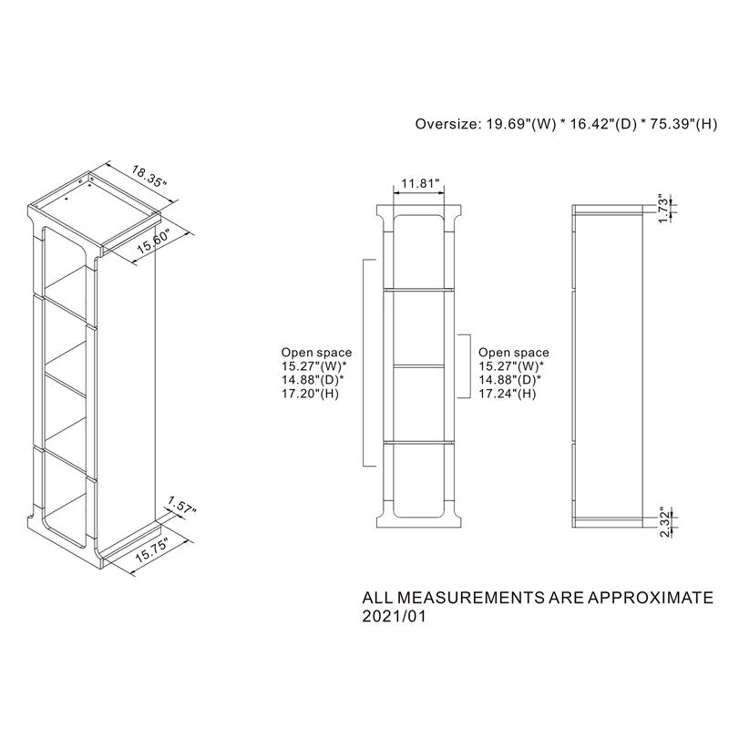Furniture of America Hawke Farmhouse Wood 4-Shelf TV Tower in Cement Gray