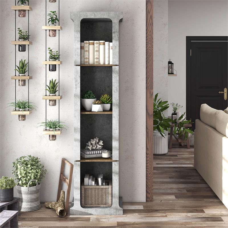 Furniture of America Hawke Farmhouse Wood 4-Shelf TV Tower in Cement Gray